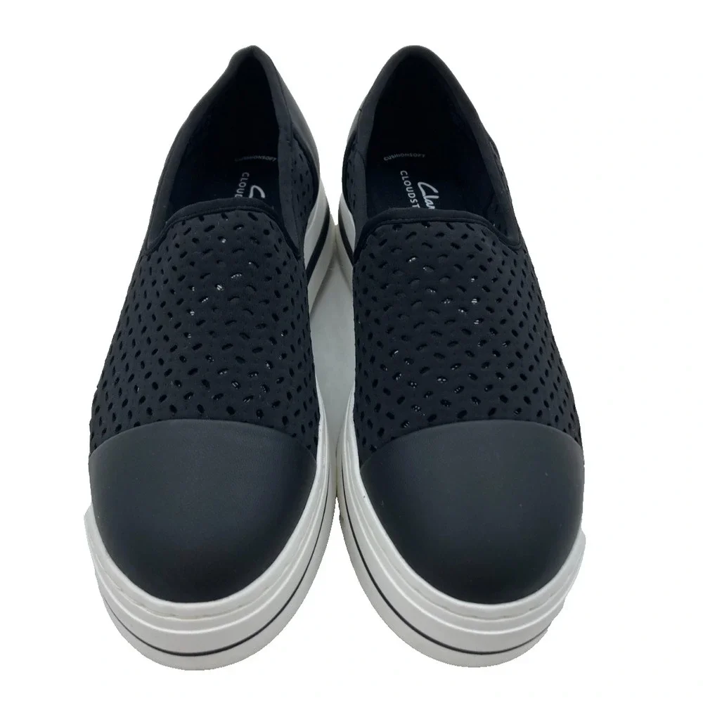 Clarks‎ Audreigh Star Shoes Womens Size 8M Black Suede Platform Comfort Sneakers